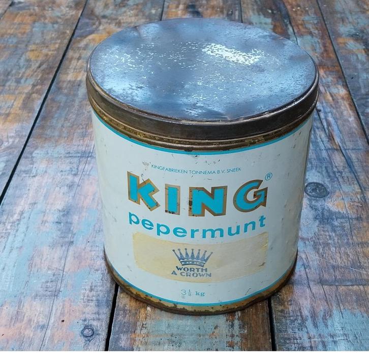 Groot Winkelblik King Pepermunt “Worth A Crown”, Verzamelen, Blikken, Gebruikt, Overige, Overige merken, Ophalen of Verzenden