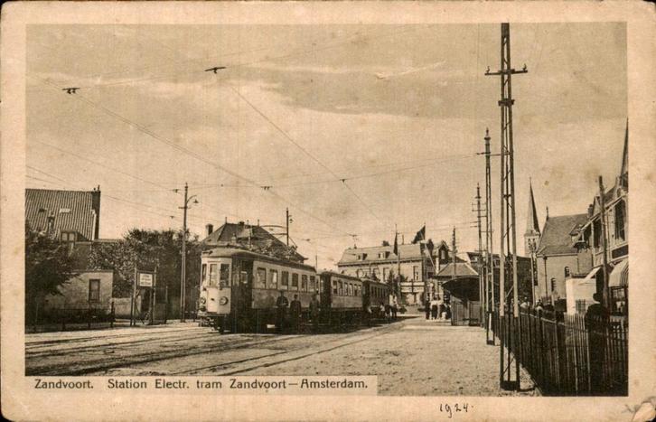 Zandvoort - Station Electr. tram - Zandvoort-Amsterdam, Verzamelen, Ansichtkaarten | Nederland, Gelopen, Noord-Holland, 1920 tot 1940