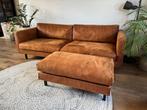 Bank en hocker Eijkerkamp Cognac, Huis en Inrichting, Ophalen, Gebruikt, Driepersoons, 75 tot 100 cm