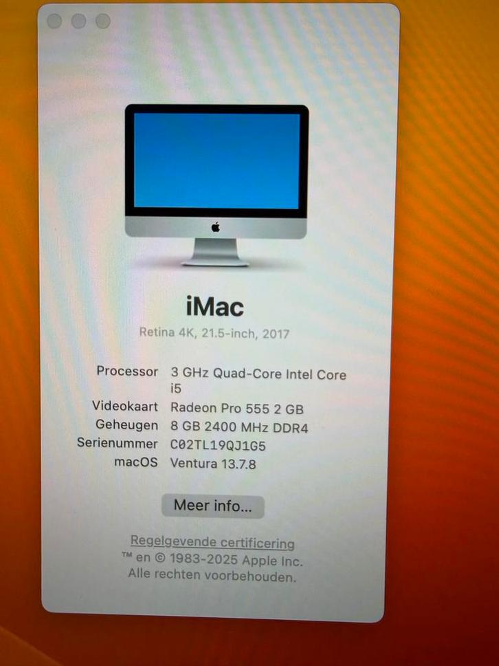 21,5" iMac 2017 - Retina 4K - Goed!, Computers en Software, Apple Desktops, Zo goed als nieuw, iMac, Onbekend, 3 tot 4 Ghz, 8 GB