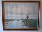 Victor Bauffe. Haagse School. Aquarel, Poldervaart met molen, Antiek en Kunst, Ophalen of Verzenden