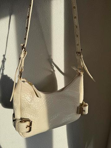 Núnoo beige echt lederen schouder tas met krokodillen print beschikbaar voor biedingen