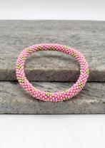 Glaskralen armband - roze en groen - RB215, Overige materialen, Verzenden, Nieuw, Nepalhandwerk.nl