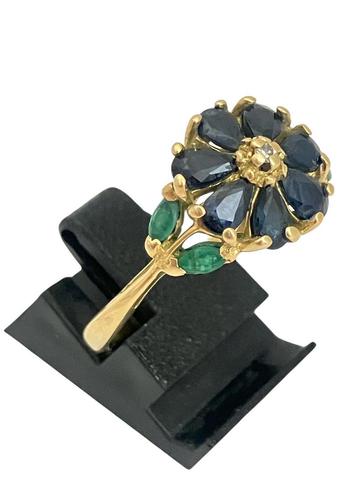 18 kt gouden ring met saffier, smaragd en diamant. Mt 20 beschikbaar voor biedingen