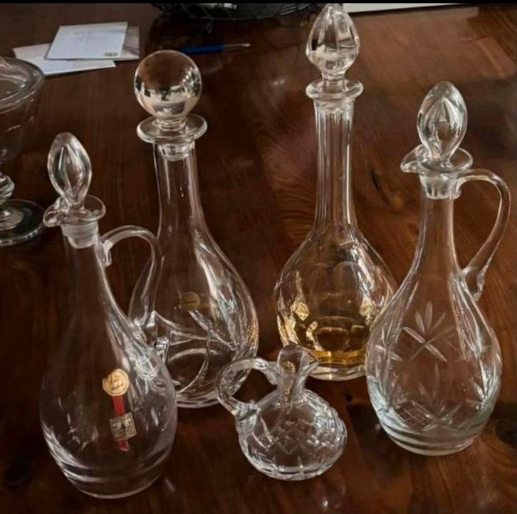 Kristallen karaffen 5 x verschillende maten, Antiek en Kunst, Antiek | Glas en Kristal, Ophalen of Verzenden