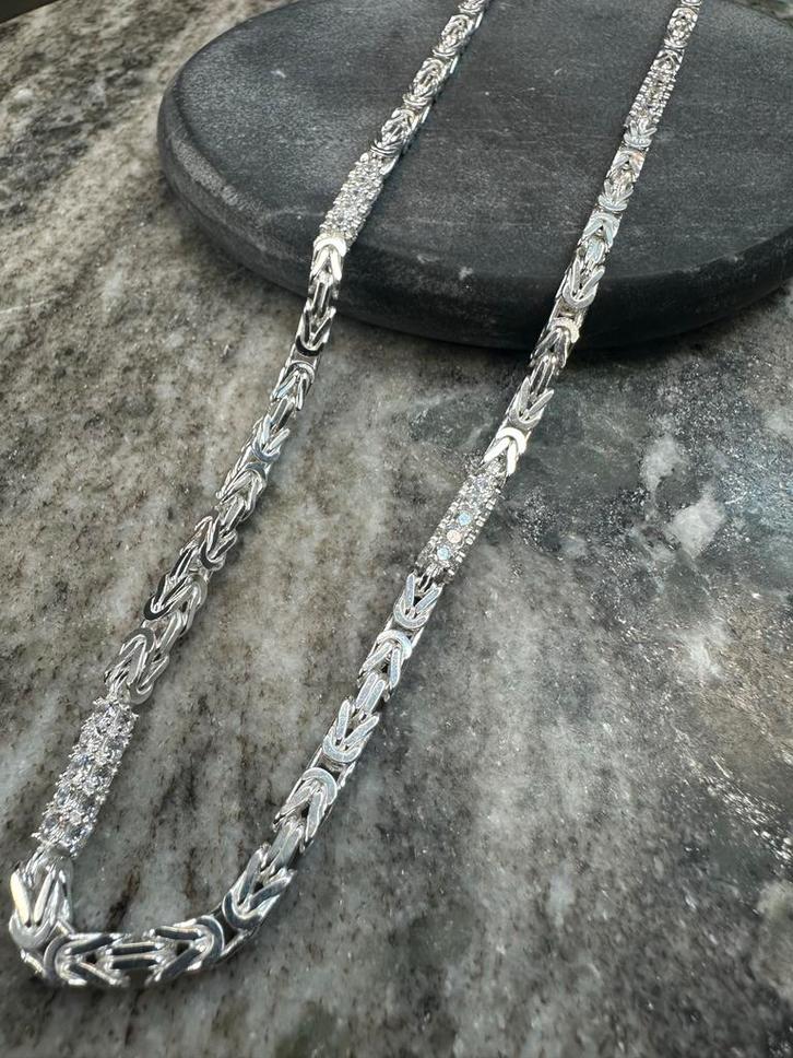 Zilveren Koningsketting Zirkonia Iced, Sieraden, Tassen en Uiterlijk, Kettingen, Nieuw, Zilver, Goud, Met edelsteen, Ophalen of Verzenden