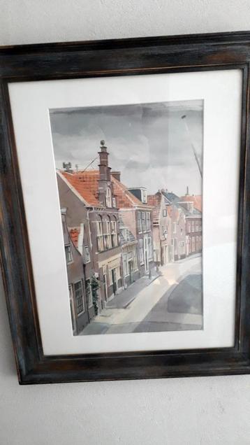 INGELIJSTE AQUAREL "'ERGENS IN NEDERLAND"" beschikbaar voor biedingen