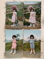 4x Kindje met hyacinten, bloesem, Ophalen of Verzenden, Voor 1920, Gelopen, Kinderen