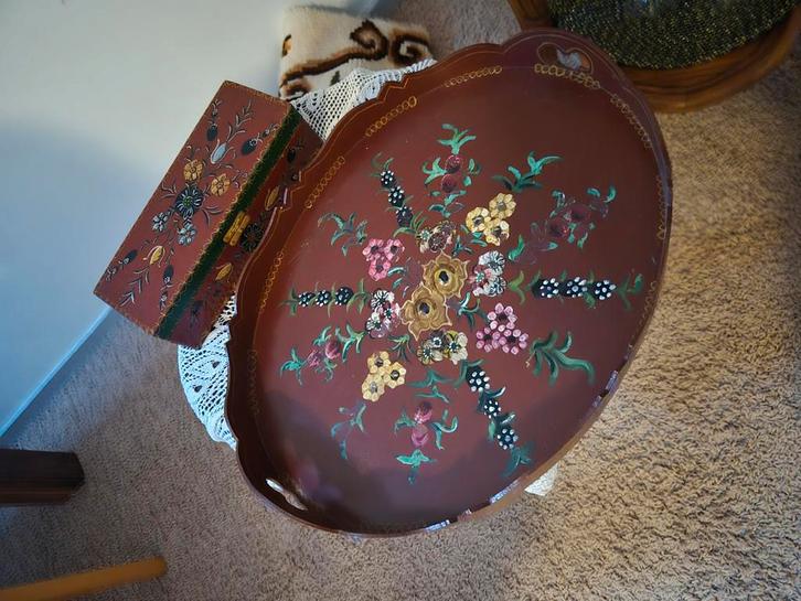 Beschilderd dienblad met pennenbakje, Huis en Inrichting, Woonaccessoires | Dienbladen, Gebruikt, Hout, Ovaal, Ophalen