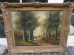 Mooi gesigneerd Bosgezicht met personen op de weg, Antiek en Kunst, Kunst | Schilderijen | Klassiek, Ophalen