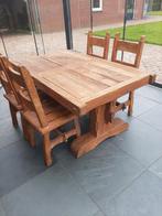 kloostertafel met 4 stoelen, 50 tot 100 cm, 150 tot 200 cm, Gebruikt, Rechthoekig