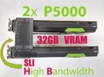 SLI-set 2x PNY NVIDIA Quadro P5000 16GB (= 32GB) + HB-brug, Computers en Software, Videokaarten, PCI-Express 3, Gebruikt, DVI