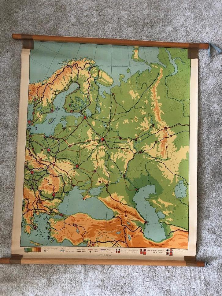 wandkaart Midden Europa, Antiek en Kunst, Antiek | Schoolplaten, Aardrijkskunde, Ophalen of Verzenden