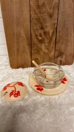 Jampot met deksel en lepel, Gebruikt, Overige typen, Ophalen of Verzenden, Glas