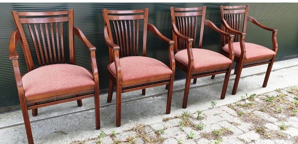 4 Bannink Kersenhout Eetkamer Armstoelen, Huis en Inrichting, Stoelen, Gebruikt, Vier, Hout, Rood, Ophalen