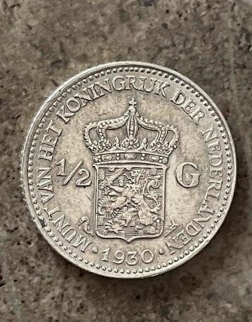 Zilveren 1/2 Gulden - Wilhelmina- 1930 beschikbaar voor biedingen