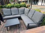 Loungeset - hoekbank met tafel, Ophalen of Verzenden, Zo goed als nieuw, Aluminium, 5 zitplaatsen