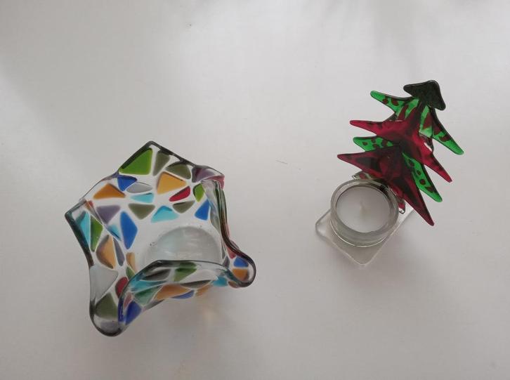 Waxinelicht houders van bont glas, kerstboom en vaasje, Huis en Inrichting, Woonaccessoires | Kandelaars en Kaarsen, Nieuw, Kandelaar