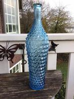 Turquoise Empoli Genie fles of vaas, diamant structuur 40 cm, Antiek en Kunst, Antiek | Glas en Kristal, Ophalen of Verzenden
