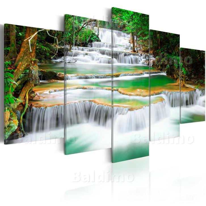 404 Waterval Natuur 5 Luik Canvas Schilderij 200x100cm, Antiek en Kunst, Kunst | Schilderijen | Klassiek, Ophalen of Verzenden