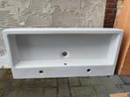 Dubbele wastafel, wit porselein, met kranen, Huis en Inrichting, Ophalen, 25 tot 50 cm, Wasbak of Wastafel, Minder dan 100 cm