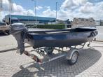 Stalen roeiboot met Yamaha 8PK buitenboord en Boottrailer., Watersport en Boten, Ophalen, Gebruikt, Staal, Met aanhanger of trailer