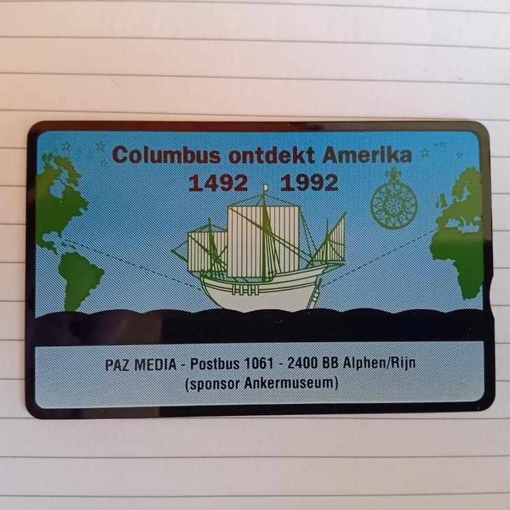 telefoonkaart columbus ontdekt amerika  1492-1992  bel fris, Verzamelen, Telefoonkaarten, Nederland, Verzenden