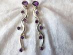 Prachtige Lange Zilveren Oorstekers met Amethisten, Verzenden, Zilver, Oorbellen, Met edelsteen