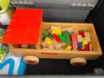 Vintage houten trekkar met houten blokken Tofa, Kinderen en Baby's, Speelgoed | Houten speelgoed, Ophalen, Gebruikt, Overige typen
