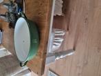 brocante emaille teiltje reseda groen met gouden bies, Ophalen of Verzenden, Gebruikt, Ovaal, Schaal