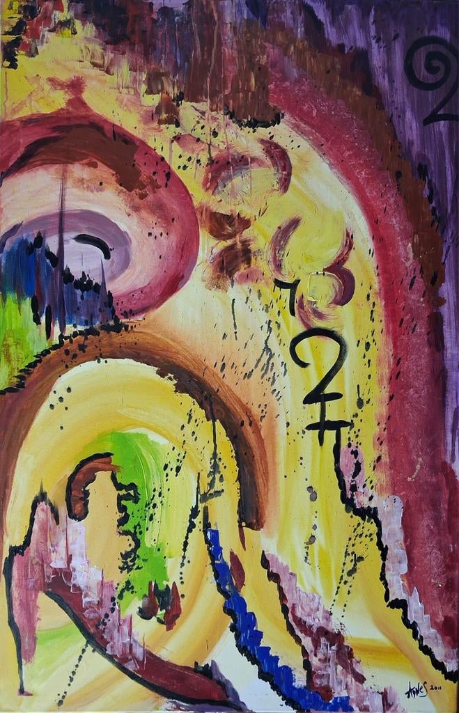 Abstract schilderij met levendige kleuren, Ophalen of Verzenden