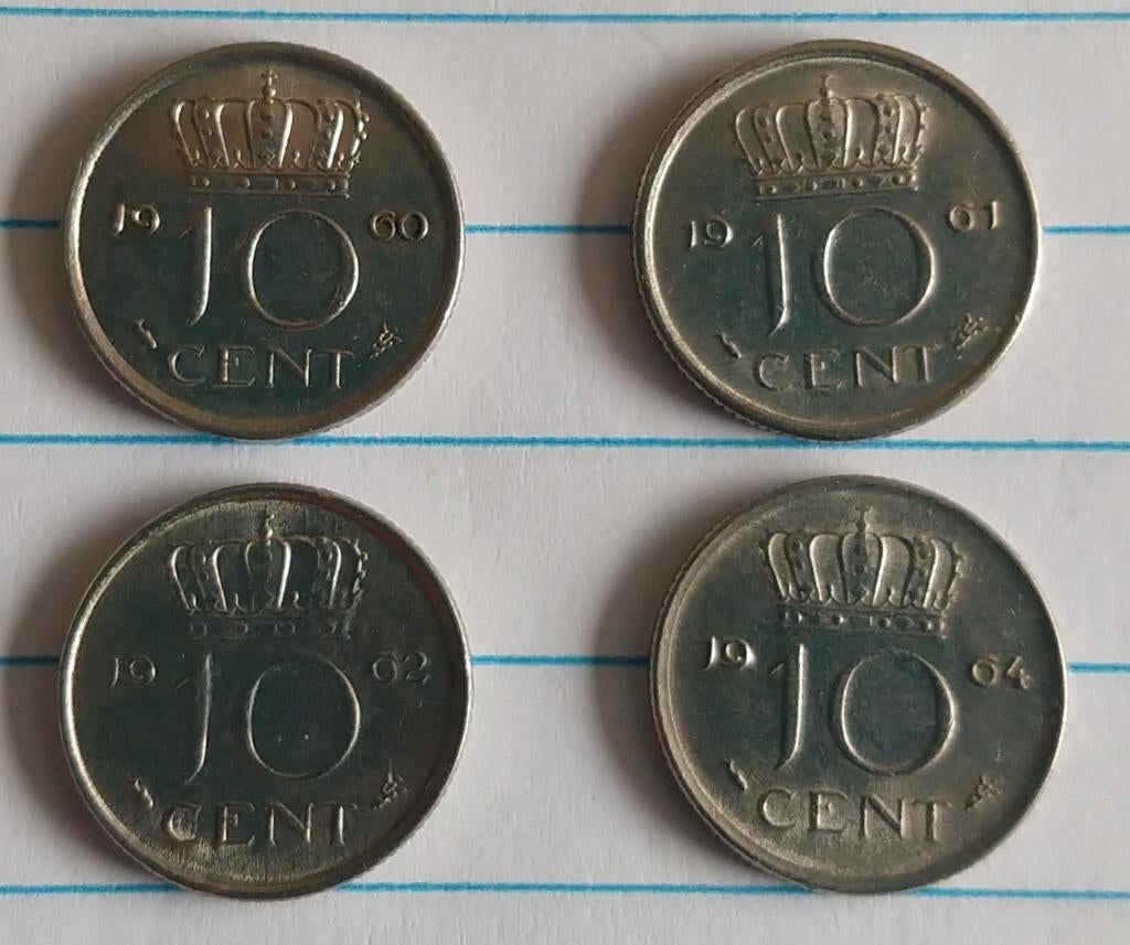 Nederlandse munten, 1960, 1961, 1962, 1964,  volgnr 14, Ophalen of Verzenden, Koningin Beatrix, Overige waardes, Losse munt