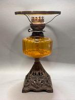 Vintage olie lamp oranje amber Art Deco, Ophalen of Verzenden, Zo goed als nieuw