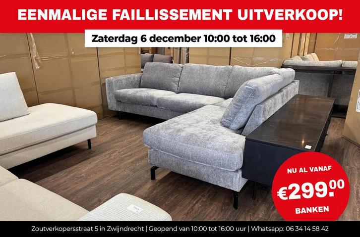 Faillissement verkoop 6 december voor 299, Huis en Inrichting, Banken | Bankstellen, Zo goed als nieuw, Vierpersoons of meer, Ophalen