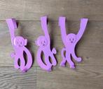 3 roze metalen aapjes deurhangers kapstok haak, Ophalen of Verzenden, Gebruikt, Kapstokje