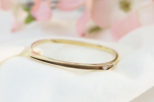 14 Karaat Gouden Slavenarmband Met Diamant, Sieraden, Tassen en Uiterlijk, Armbanden, Zo goed als nieuw, Goud, Goud, Ophalen of Verzenden