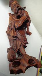 Olijfhouten beeld van Chinese visserman, Antiek en Kunst, Kunst | Beelden en Houtsnijwerken, Ophalen of Verzenden