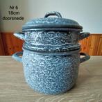 EMAILLE GRIJSGEWOLKTE STOOMPAN DIAMETER 18CM., Ophalen of Verzenden