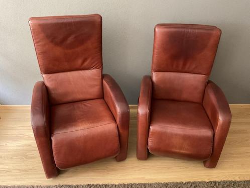 2 cognac leren fauteuils, Huis en Inrichting, Fauteuils, Gebruikt, Leer, 50 tot 75 cm, Minder dan 75 cm, Ophalen of Verzenden