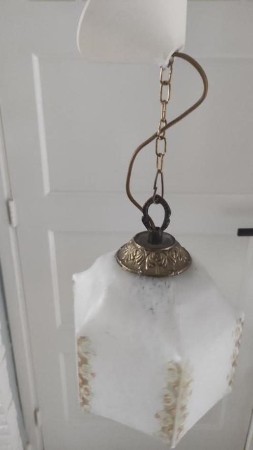 Vintage hanglamp matglas, Huis en Inrichting, Lampen | Hanglampen, Gebruikt, Minder dan 50 cm, Glas, Metaal, Ophalen of Verzenden
