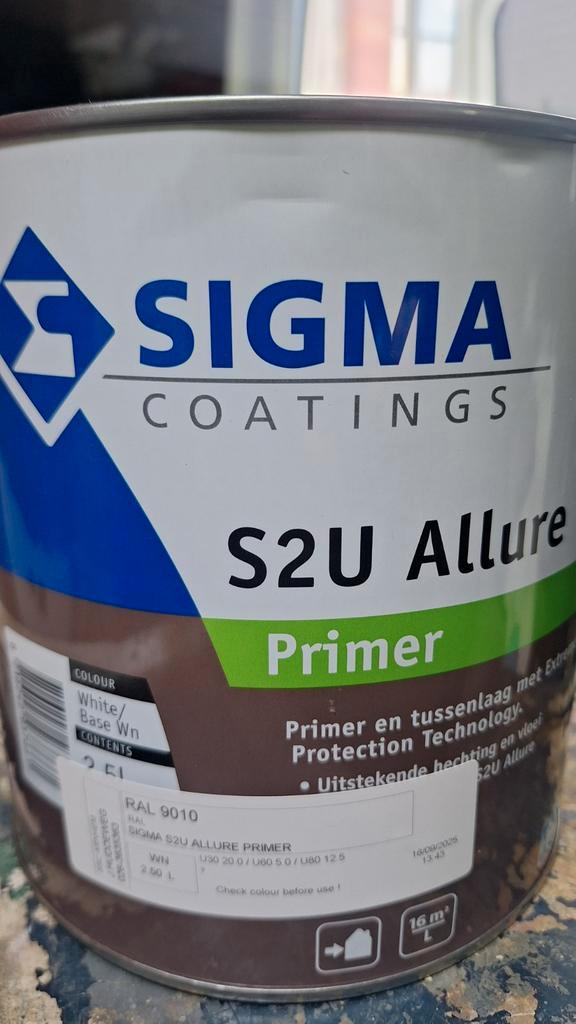 Sigma S2U Allure Primer - Nieuw - RAL 9010 wit 2.5 liter, Doe-het-zelf en Verbouw, Verf, Beits en Lak, Ophalen of Verzenden