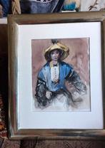 Oud AquarelSchilderij  in Lijst achter Glas - Gesign, Antiek en Kunst, Ophalen of Verzenden