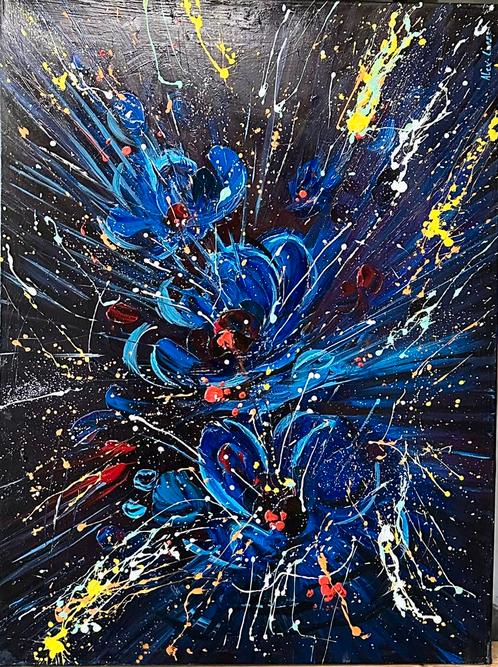 Alex L- Bloemen- Handgeschilderd- Uniek, Antiek en Kunst, Kunst | Schilderijen | Abstract, Ophalen of Verzenden