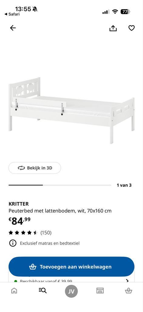 Ikea peuterbed met matras, bedhekjes en beddengoed, Kinderen en Baby's, Kinderkamer | Bedden, Zo goed als nieuw, 140 tot 160 cm