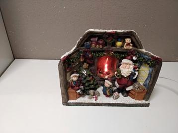 Mooie kerst tafereel met verlichting in de openhaard  beschikbaar voor biedingen