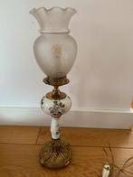 Antieke lamp met koper/messing en porcelein, Antiek en Kunst, Ophalen