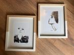 Gesigneerde illustratie prints in houten lijsten, Ophalen of Verzenden