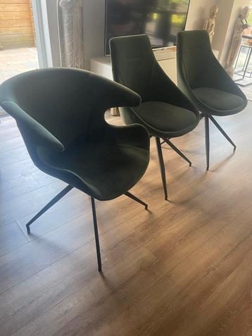 Set van 3 groene fluwelen eetkamer stoelen, merk Zuiver beschikbaar voor biedingen