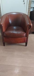 leren club fauteuil, Huis en Inrichting, Fauteuils, Ophalen, Gebruikt, Art Deco schaap leren club fauteuil., 50 tot 75 cm