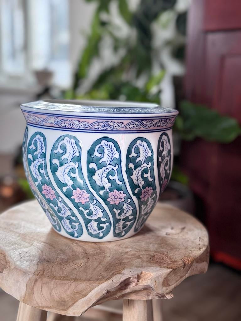 Vintage Chinese Plantenpot, Tuin en Terras, Bloempotten, 25 tot 40 cm, Gebruikt, Rond, Binnen